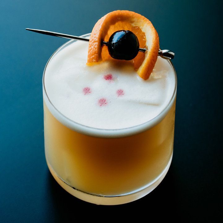 Whiskey Sour cocktail in a rocks glass or coupe